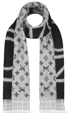louis-vuitton-monogram-split-cashmere-scarf-unisex-couples-black-grey-m70924