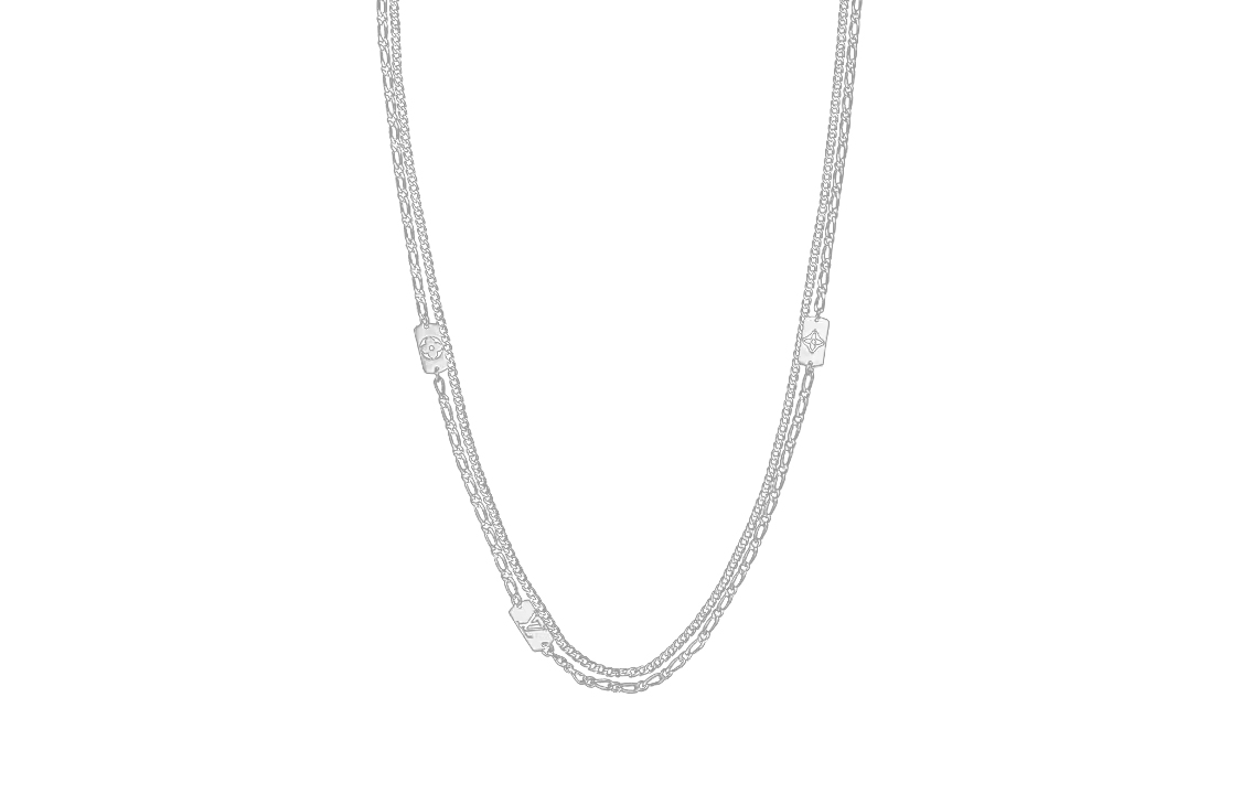 LOUIS VUITTON Monogram Stack Silver Necklace for Men. M01482 圖 2