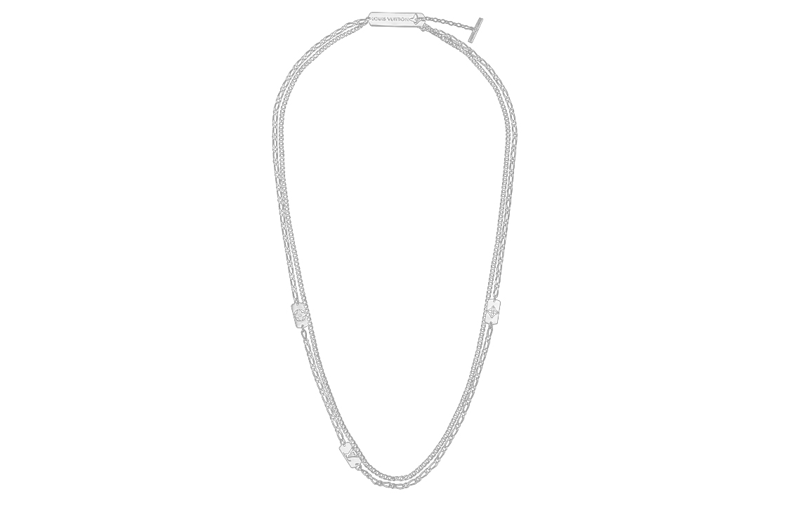 LOUIS VUITTON Monogram Stack Silver Necklace for Men. M01482 圖 3