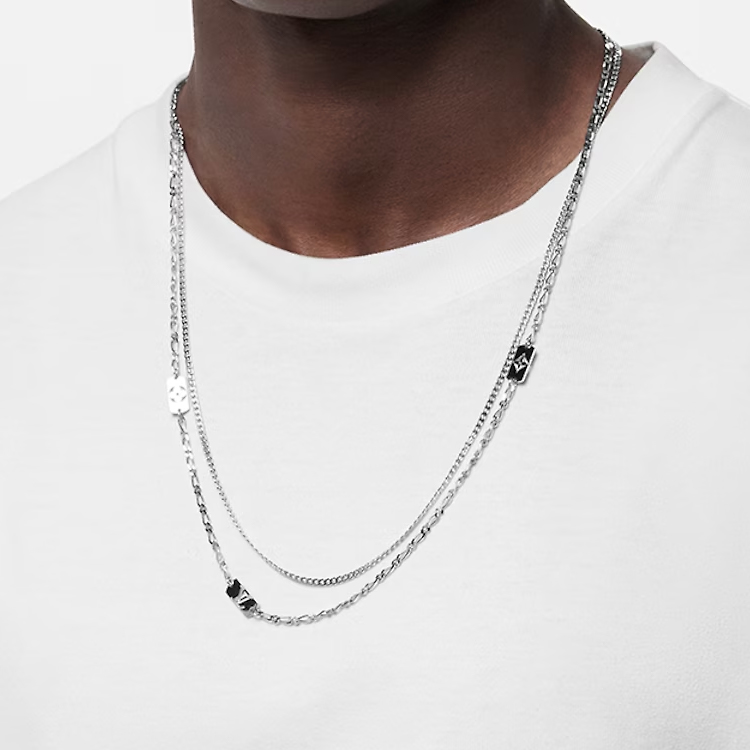 LOUIS VUITTON Monogram Stack Silver Necklace for Men. M01482 圖 4