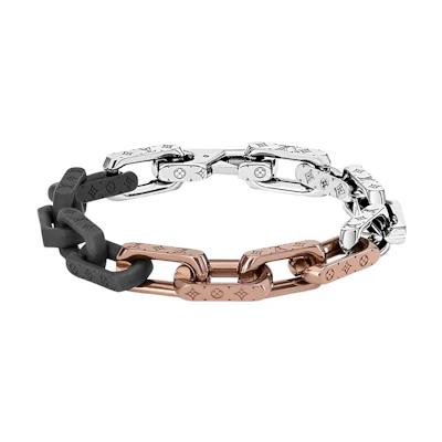 LOUIS VUITTON Monogram Stainless Steel Bracelet Silver Accessories M0998