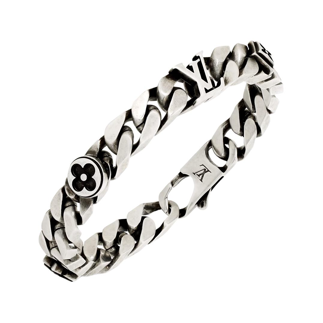 LOUIS VUITTON Monogram Sterling Silver Bracelet  Black M1775L