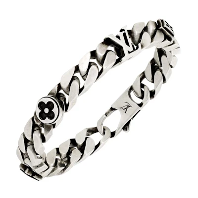 LOUIS VUITTON Monogram Sterling Silver Bracelet Black M1775L