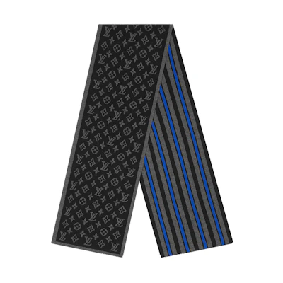 LOUIS VUITTON Monogram Striped Wool Scarf Mens Black M76819