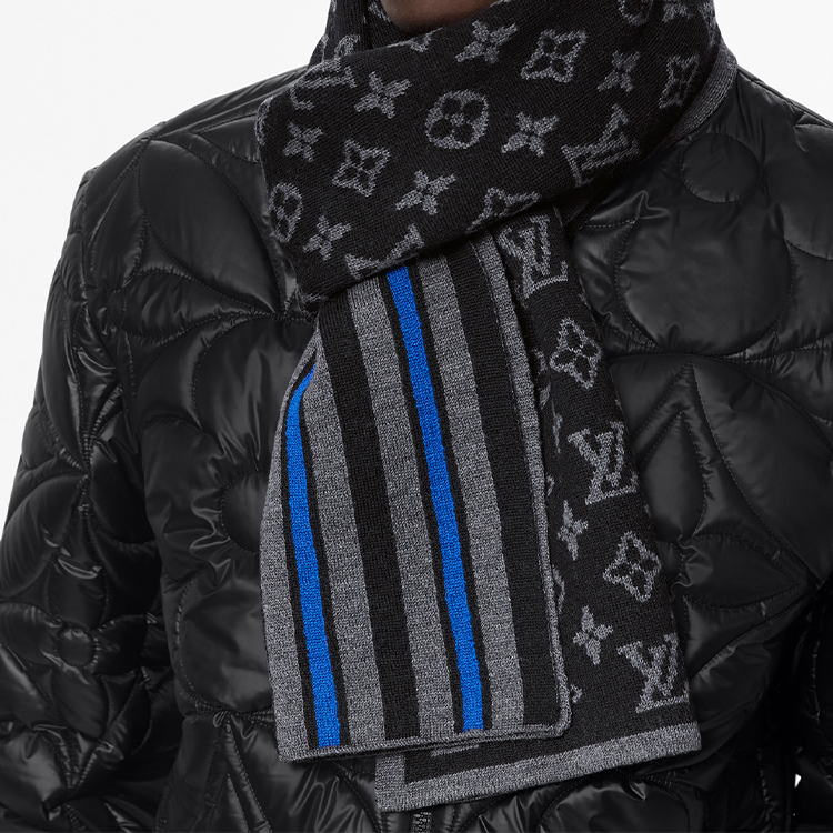 LOUIS VUITTON Monogram Striped Wool Scarf Mens Black M76819 圖 4