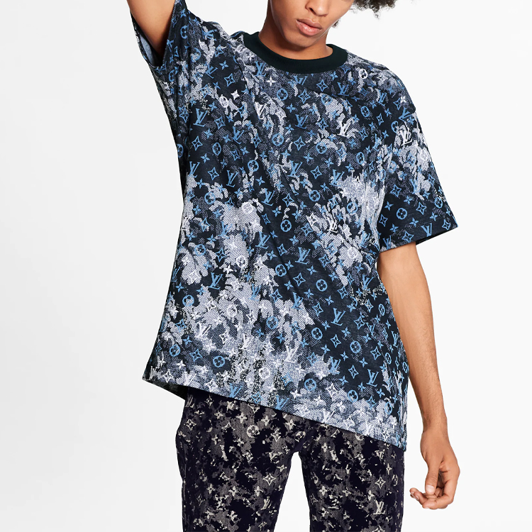 Shop ルイヴィトン モノグラム タペストリー フローラル ブルー Tシャツ 1A8H2O