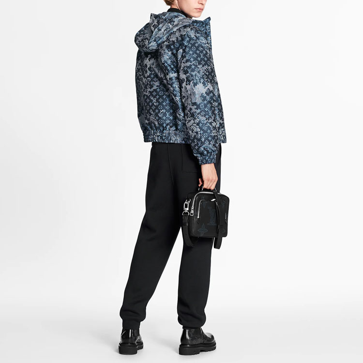 Shop Louis Vuitton Jaket Windbreaker Monogram Tapestry Biru 1A8HIF