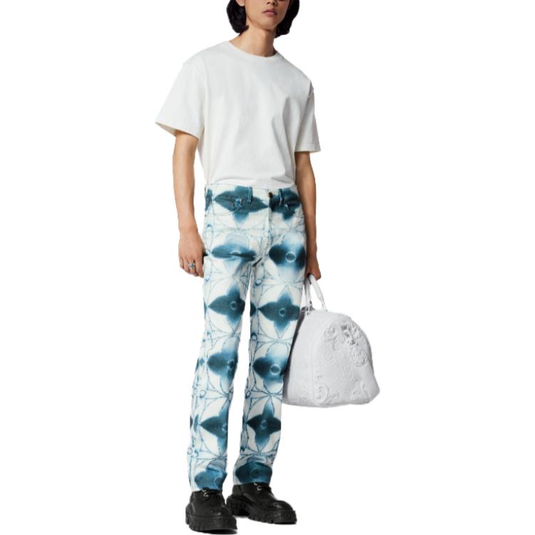Lookbook 路易威登Monogram漸層染印花休閒牛仔褲男款藍色 1AB5K6