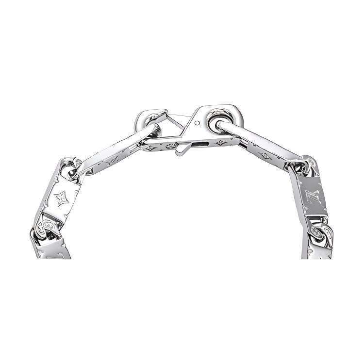Shop 루이비통 모노그램 큐반 체인 메탈 팔찌 실버 남성용. M0921M