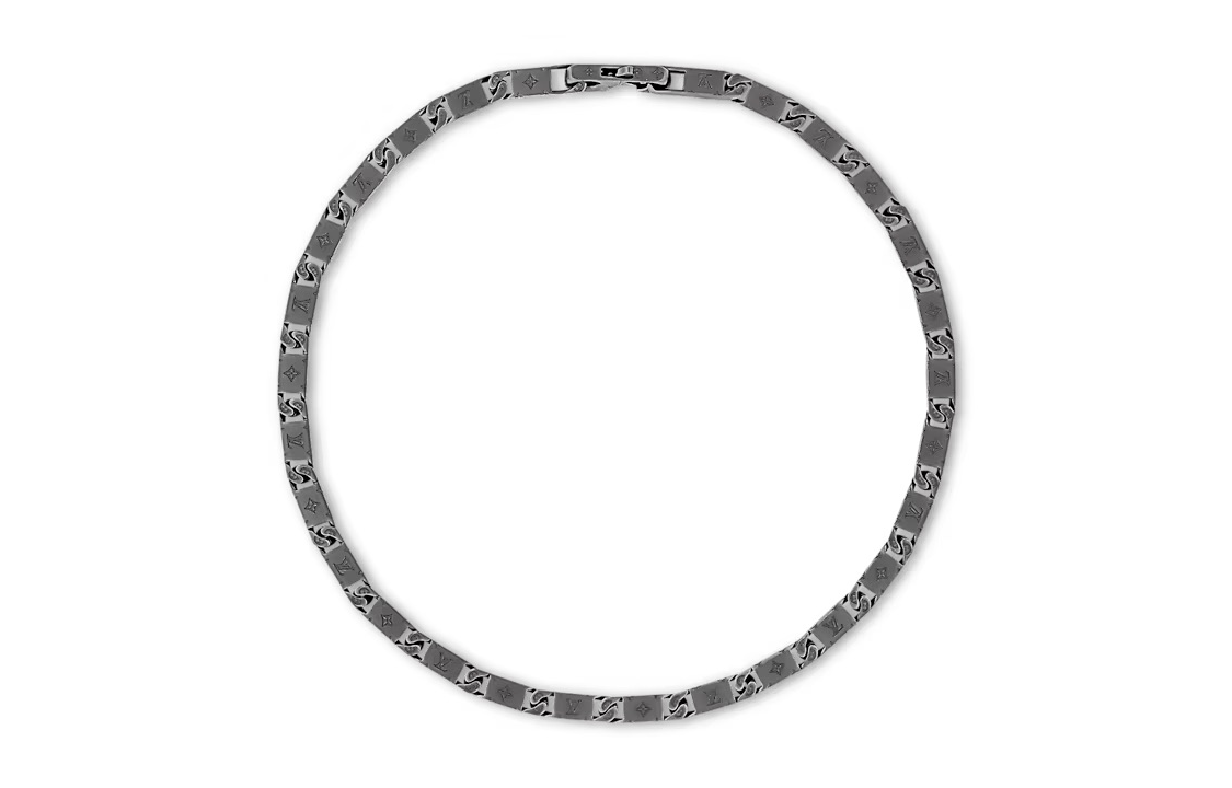 Louis Vuitton Monogram Tied Up Stainless Steel Necklace Unisex Black. m01782 圖 2