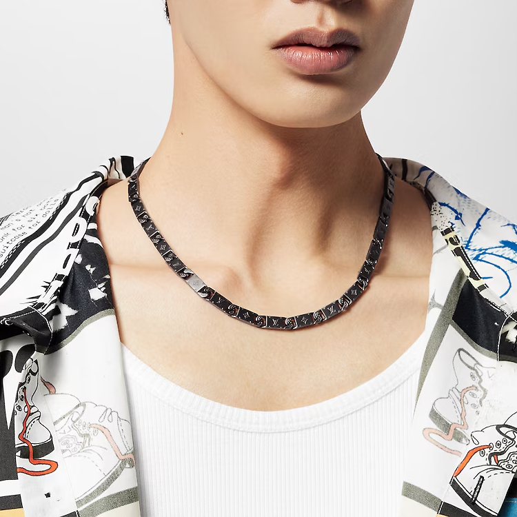 Louis Vuitton Monogram Tied Up Stainless Steel Necklace Unisex Black. m01782 圖 3