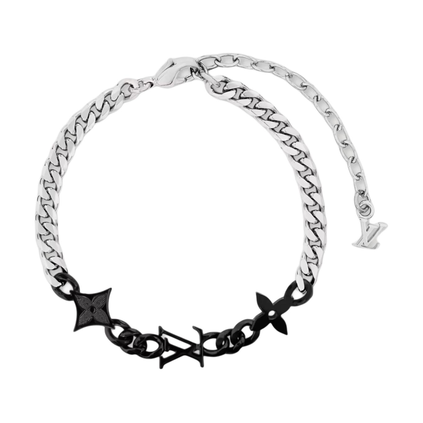 LOUIS VUITTON Monogram Two-Tone Metal Bracelet Black for Men. M1312A