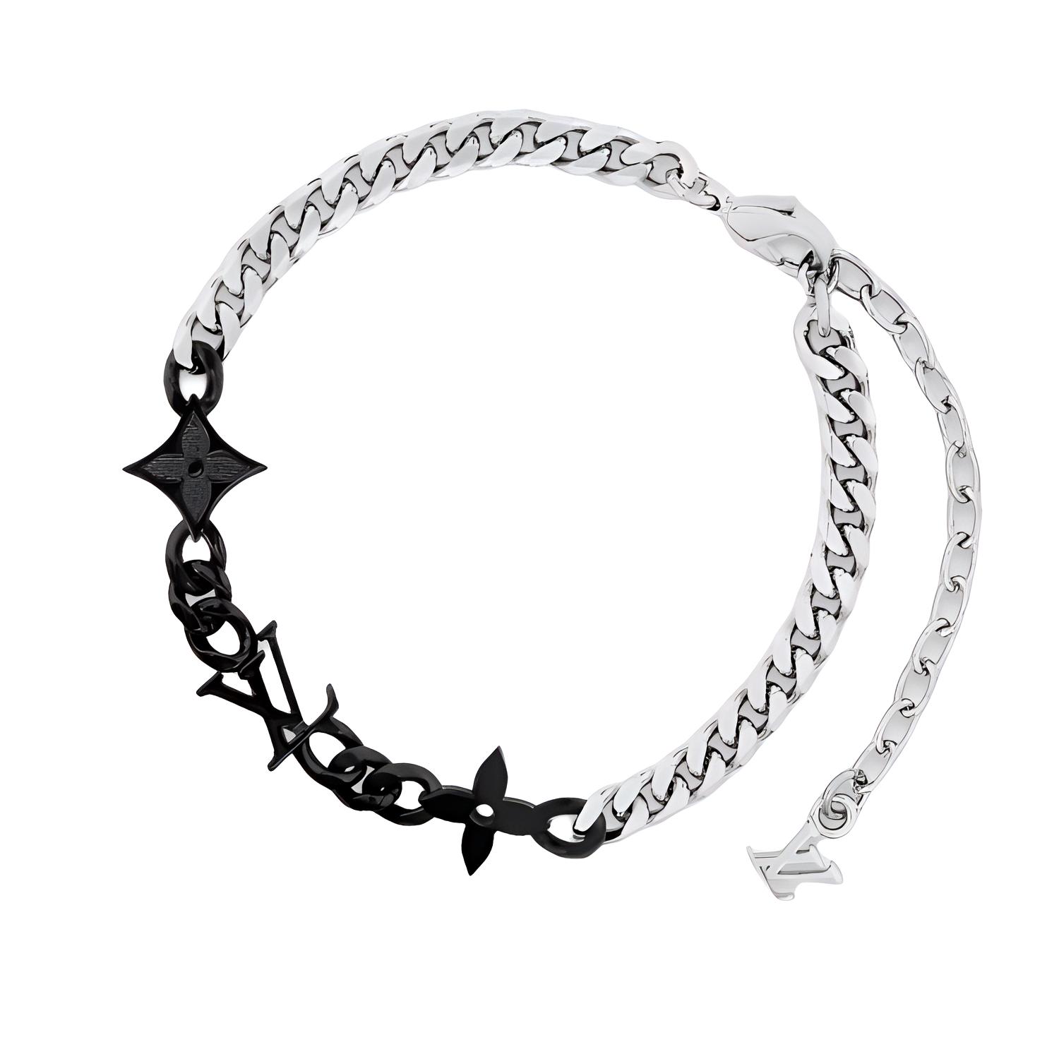 LOUIS VUITTON Monogram Two-Tone Metal Bracelet Black for Men. M1312A 圖 3