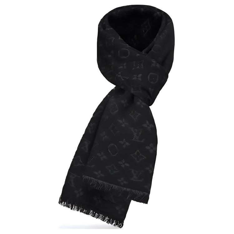 Louis Vuitton Monogram Wool Fringed Scarf Black Unisex M70520