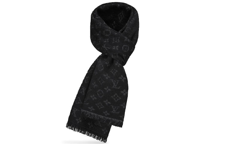 Louis Vuitton Monogram Wool Fringed Scarf Black Unisex M70520 圖 2