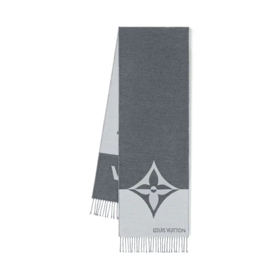 LOUIS VUITTON Monogram Wool Scarf Unisex Couple Style - Gray M79138