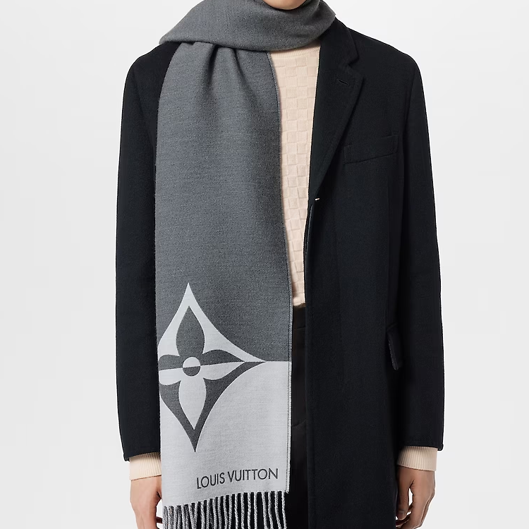 LOUIS VUITTON Monogram Wool Scarf Unisex Couple Style - Gray M79138 圖 4