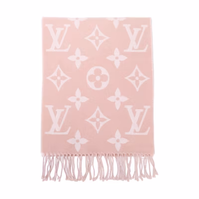 Louis Vuitton Monogram Wool Tassel Scarf Dry Rose Unisex Couple Style. M76966