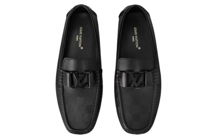 Shop LOUIS VUITTON Monte Carlo 皮革 圓頭套腳 豆豆鞋 男款 黑色