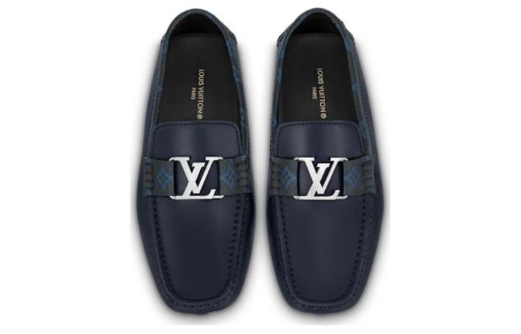 Lookbook Louis Vuitton Monte Carlo Moccasin Shoes 'Navy with Monogram Collar' 1AANP0