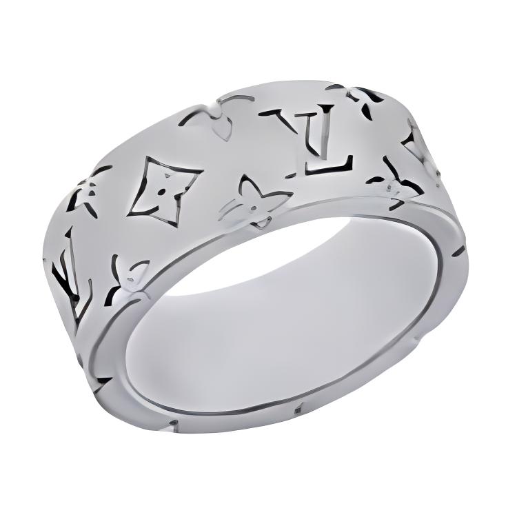 LOUIS VUITTON Mosaic Logo Engraved Brass Ring Silver for Men. M1182S