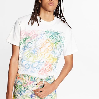 루이비통 멀티컬러 로고 프린트 화이트 크루넥 티셔츠 1A8GUS Purchase 루이비통 멀티컬러 로고 프린트 화이트 크루넥 티셔츠 1A8GUS