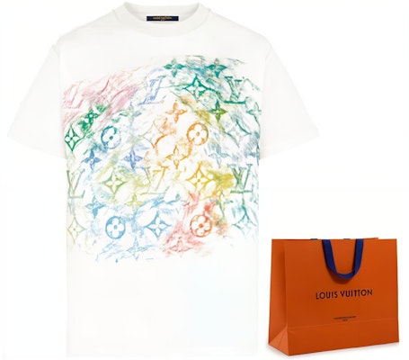 루이비통 멀티컬러 로고 프린트 화이트 크루넥 티셔츠 1A8GUS Cheap 루이비통 멀티컬러 로고 프린트 화이트 크루넥 티셔츠 1A8GUS