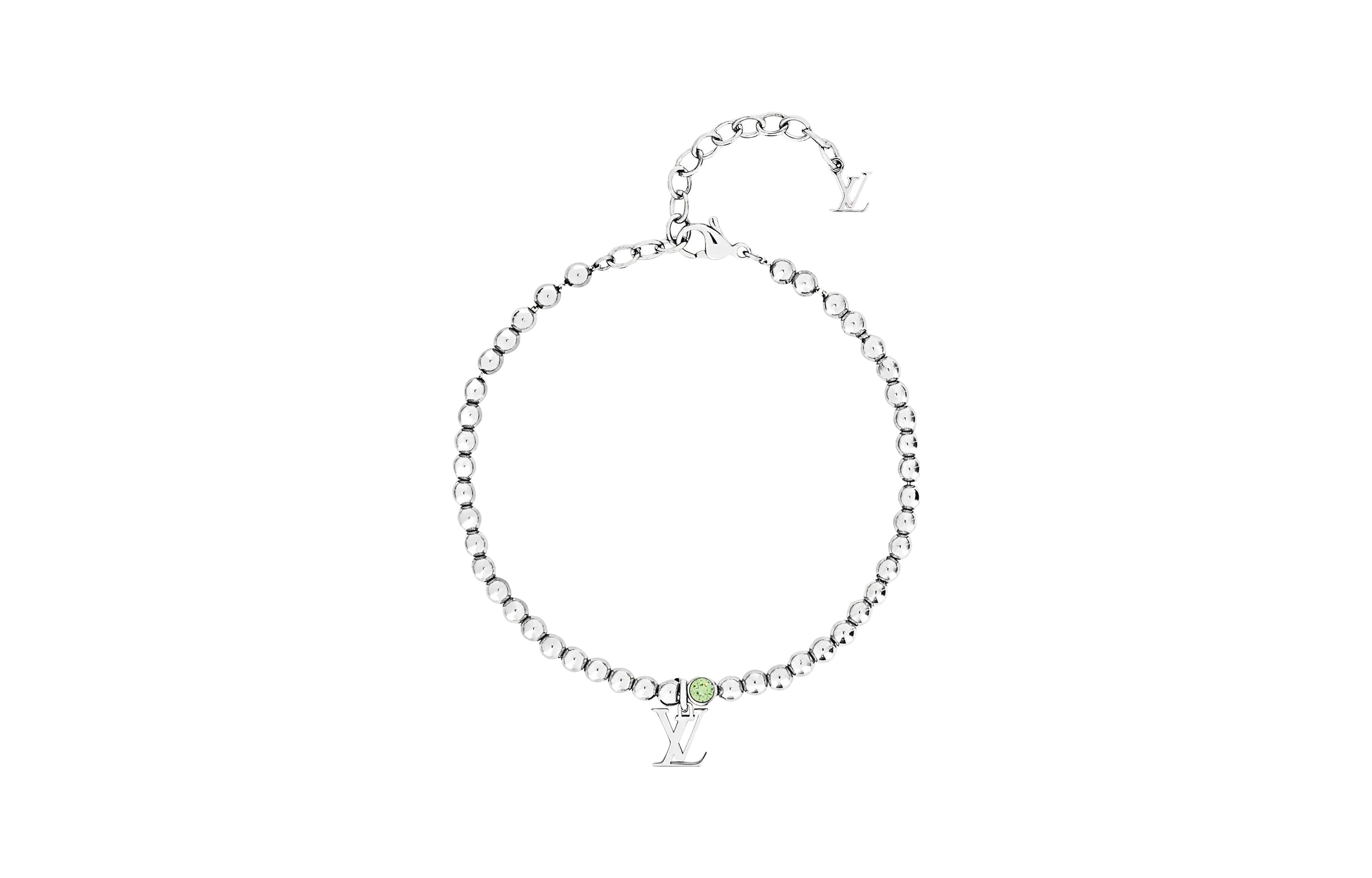 LOUIS VUITTON Nano Beads Crystal Metal Silver Bracelet for Men. M00731