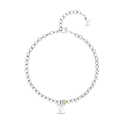 LOUIS VUITTON Nano Beads Crystal Metal Silver Bracelet for Men. M00731