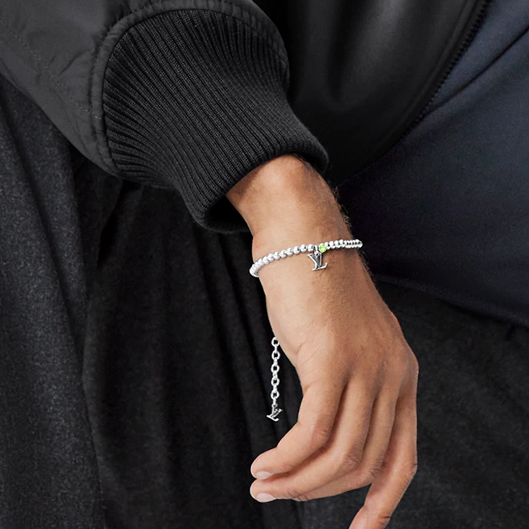 Lookbook 路易威登男士金屬銀色水晶珠串手鍊 M00731