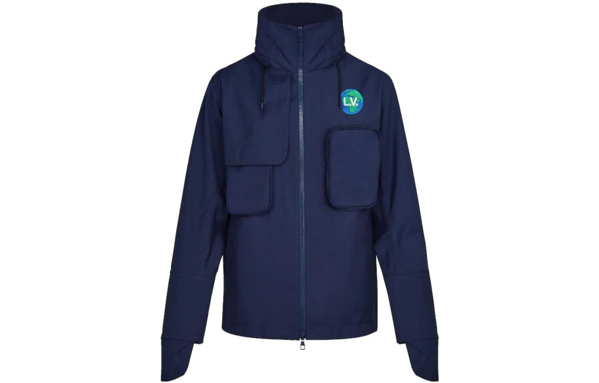 Louis Vuitton Navy Blue Logo Print Hooded Jacket with Pockets 1A5DJC