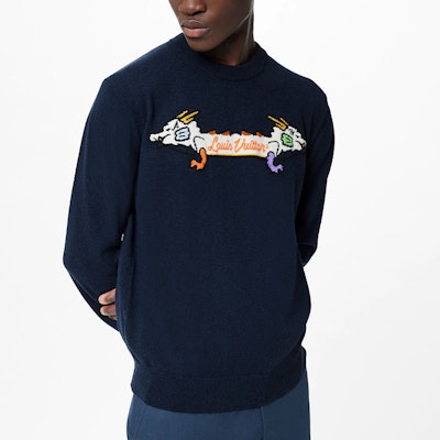 루이비통 네이비 더블 드래곤 프린트 니트 스웨터 1A9KFA Purchase 루이비통 네이비 더블 드래곤 프린트 니트 스웨터 1A9KFA