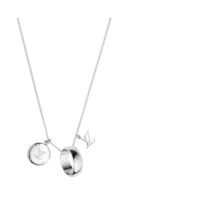 Louis Vuitton Necklace - Unisex Silver Patterned Engraved Accessory M62485