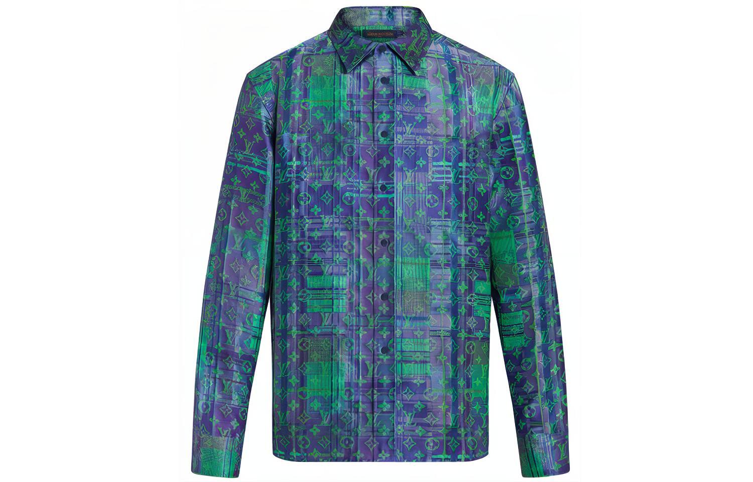 LOUIS VUITTON Neon Check Logo Print Loose Fit Classic Long Sleeve Shirt Blue 1A97E9