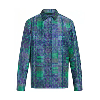 LOUIS VUITTON Neon Check Logo Print Loose Fit Classic Long Sleeve Shirt Blue 1A97E9