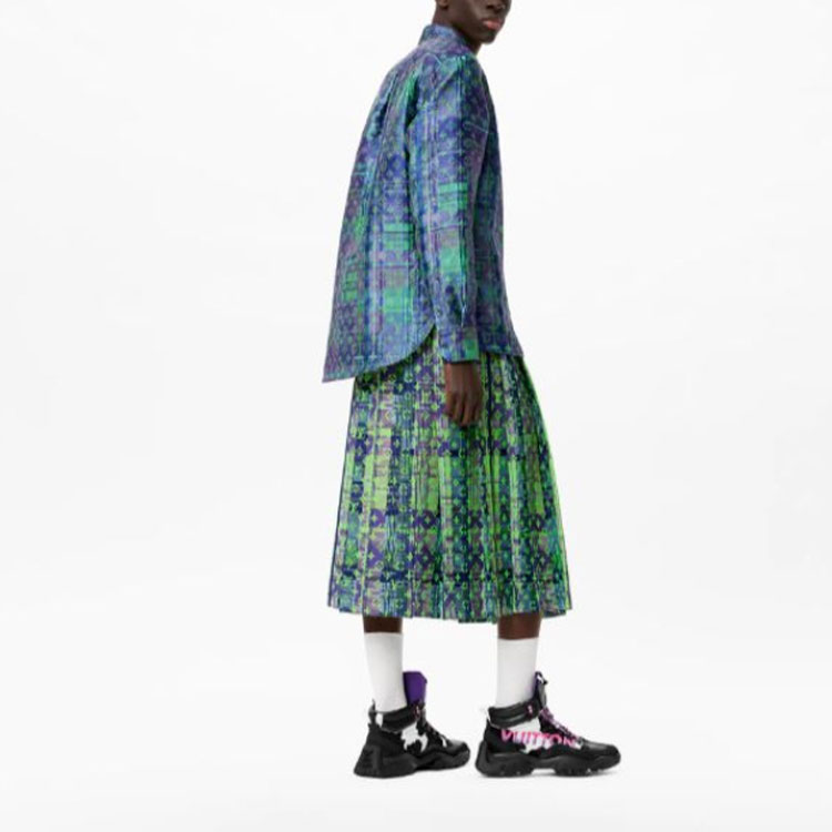 Purchase ルイヴィトン ネオンチェック ロゴプリント ルーズフィット 長袖シャツ ブルー 1A97E9