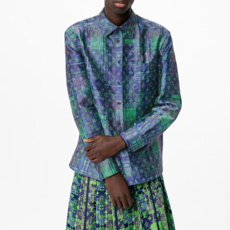 Details for ルイヴィトン ネオンチェック ロゴプリント ルーズフィット 長袖シャツ ブルー 1A97E9