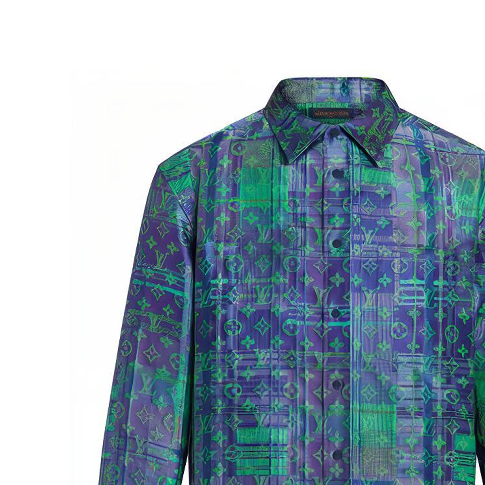 Sizing ルイヴィトン ネオンチェック ロゴプリント ルーズフィット 長袖シャツ ブルー 1A97E9