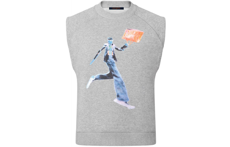 Order LOUIS VUITTON Baju Tanpa Lengan Slim-Fit Cetak Neon Figure Kelabu 1A972H