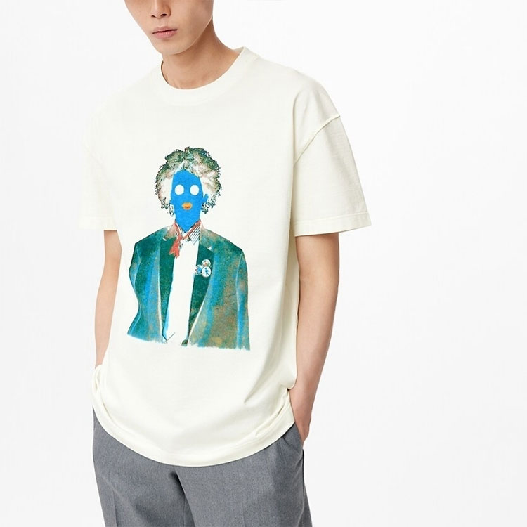 Shop LOUIS VUITTON Neon Worker Graphic Crewneck T-Shirt White Male 1A970U