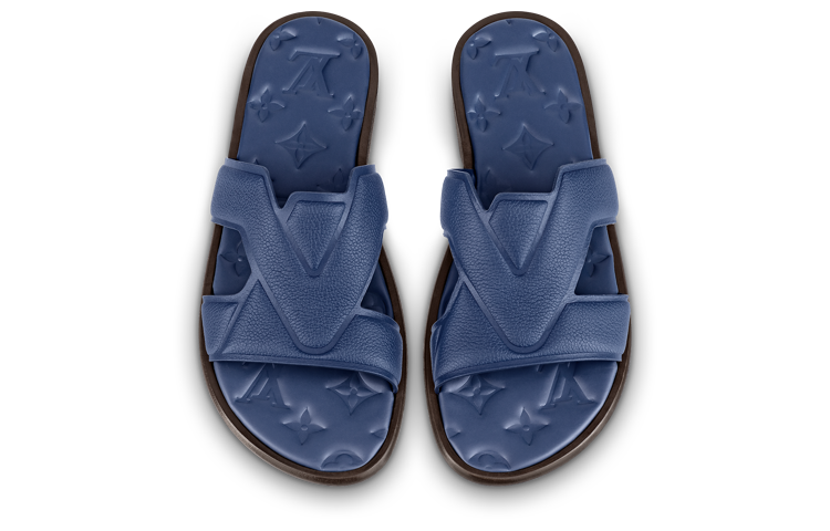 Lookbook LOUIS VUITTON Oasis 小牛皮 套腳 平底 時尚涼拖 男款 藍色