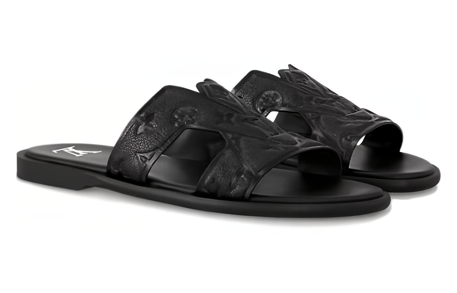 Lookbook 路易威登 Oasis 皮革 圓頭厚底套腳 一字拖鞋 男款 黑色