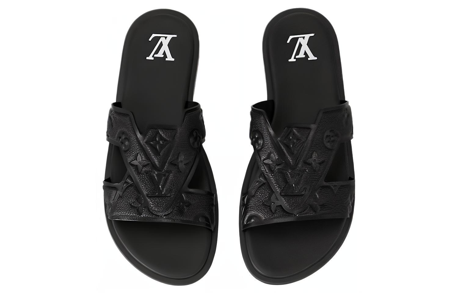 Shop 路易威登 Oasis 皮革 圓頭厚底套腳 一字拖鞋 男款 黑色