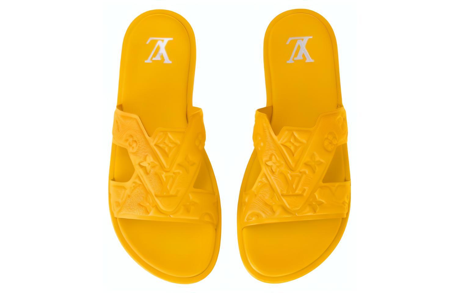 Shop LOUIS VUITTON Oasis 皮革 圓頭套腳厚底 一字拖鞋 男款 黃色