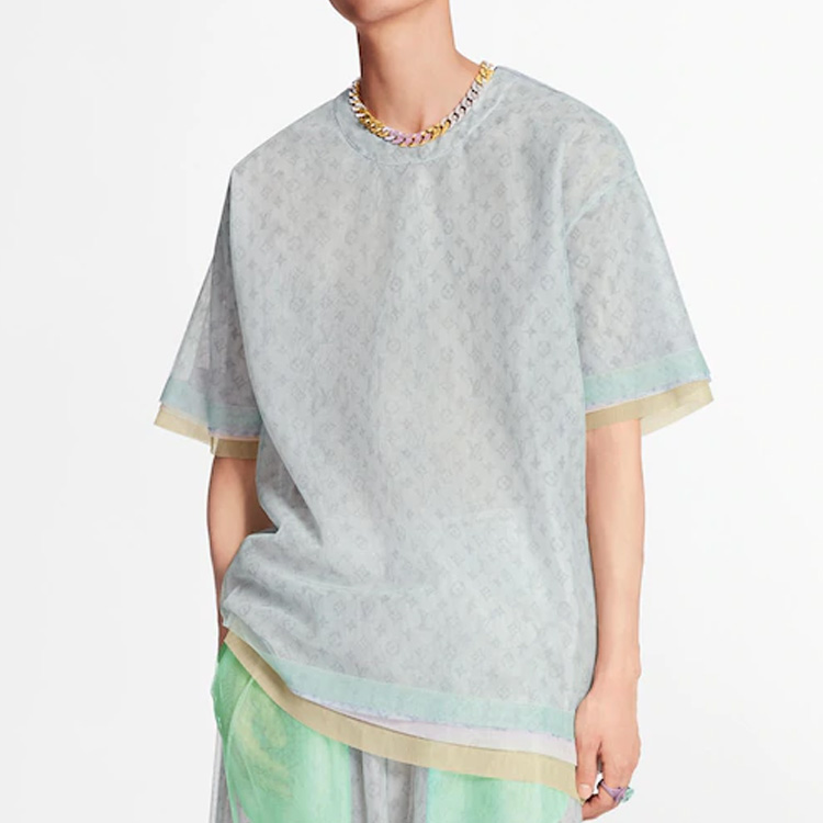 LOUIS VUITTON Oversized Light Blue Silk Crew Neck T-Shirt for Men 1A7QKM 圖 5