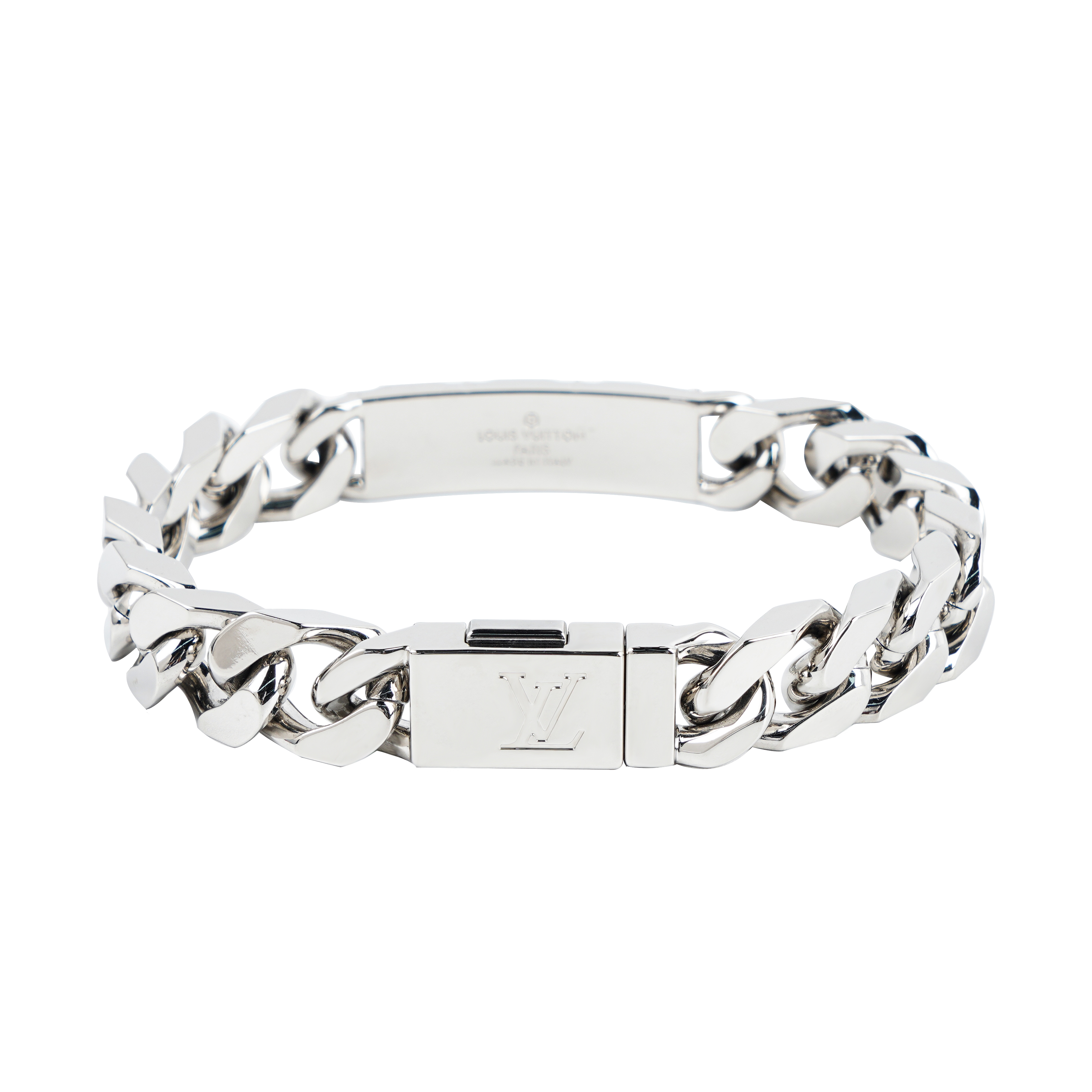 Louis Vuitton Palladium-Plated Cuban Chain Necklace Unisex Silver M00270