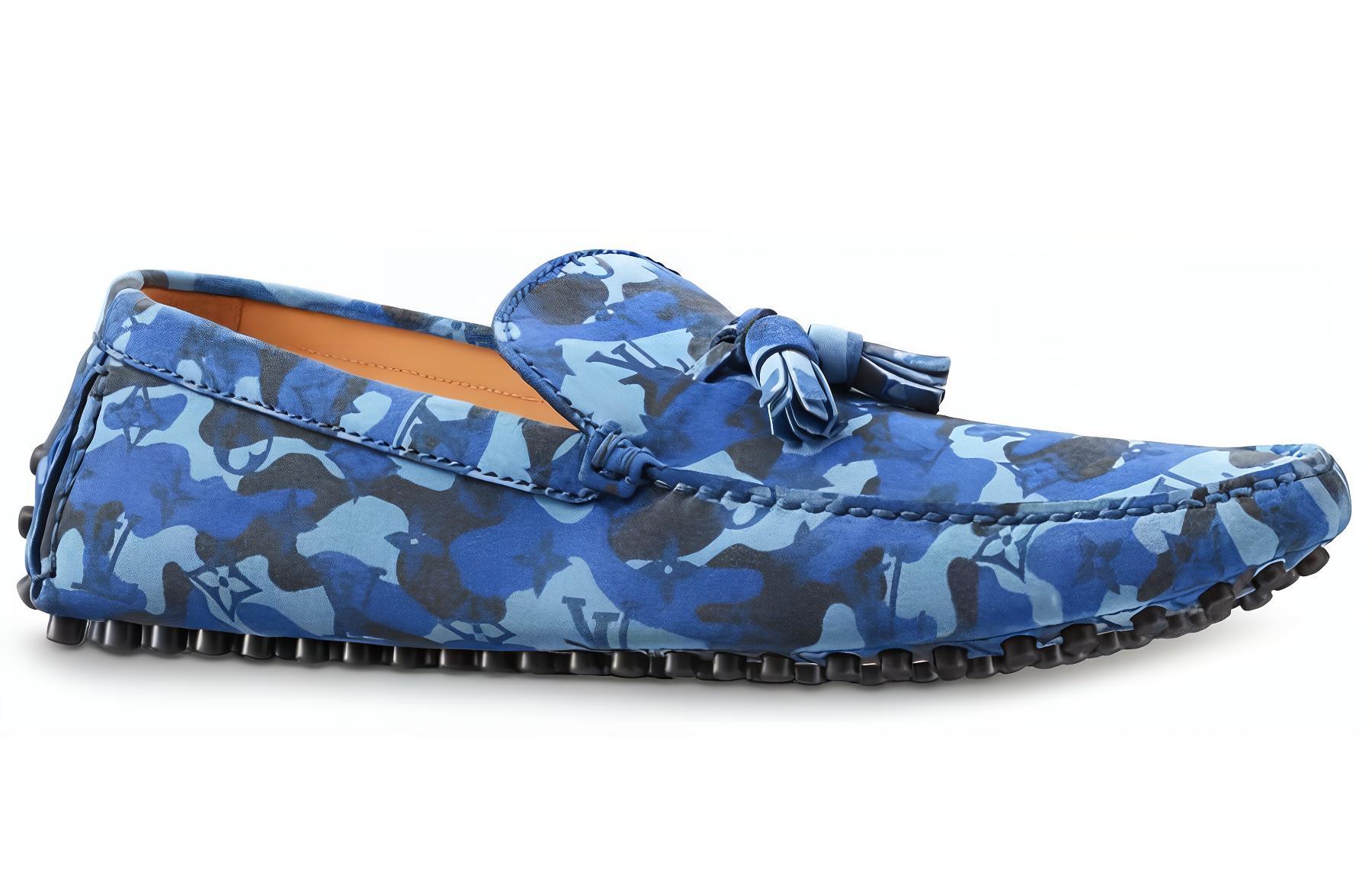 Louis Vuitton Palm Spring Moccasin Shoes 'Blue Camo with Logo Monogram' 1A3TPO