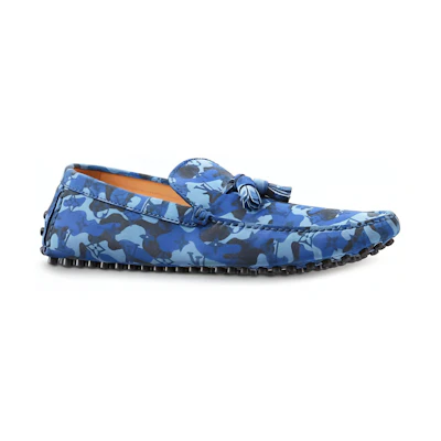 LV Palm Spring Moccasin Shoes 'Blue Camo with Logo Monogram'