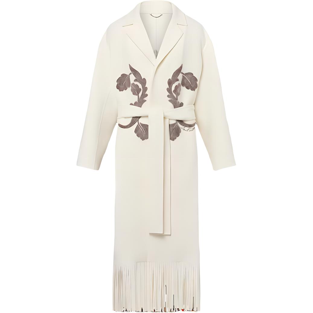 Louis Vuitton Pattern Print Tie-Waist Long Sleeve Coat Men’s Off-White 1AFWYB