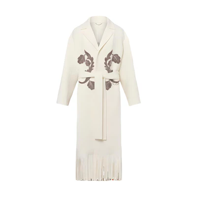 Louis Vuitton Pattern Print Tie-Waist Long Sleeve Coat Men’s Off-White 1AFWYB